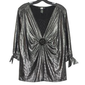 Studio 1940 Top 3/4 Sleeve Metallic Y2K Disco Retro Glam Party Silver 14/16W